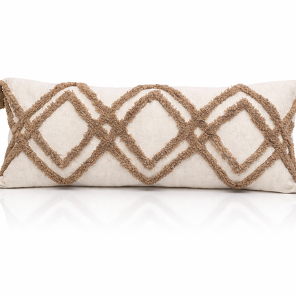 Boho Tufted Diamond Lumbar Cushion Cover with Tassels – Beige & Natural - (Includes 1 Filler)