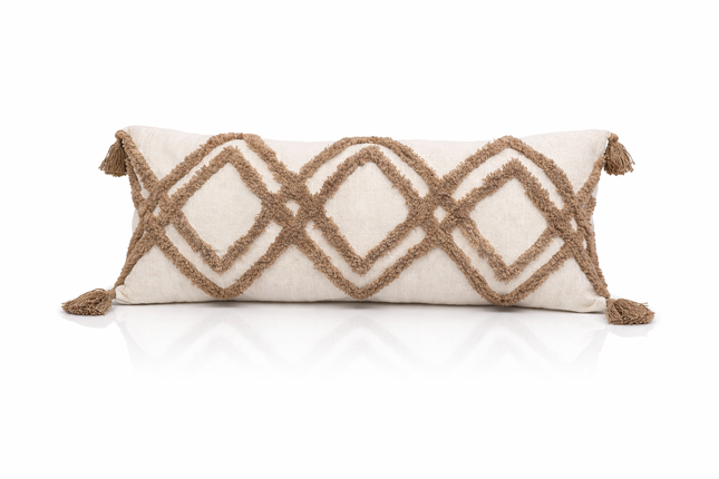 Boho Tufted Diamond Lumbar Cushion Cover with Tassels – Beige & Natural - (Includes 1 Filler)