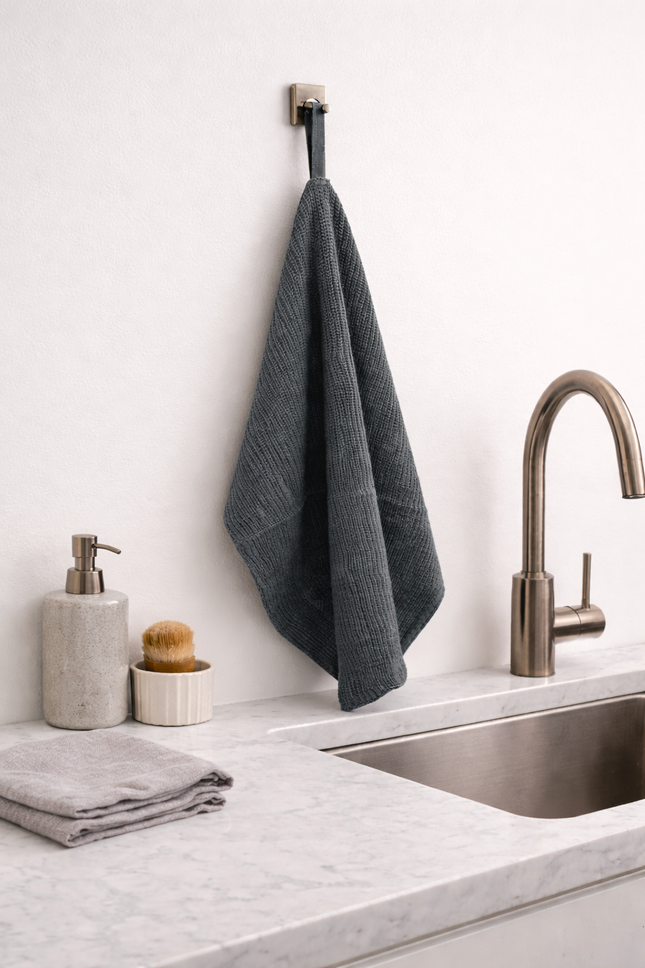 Premium Waffle Weave Kitchen Towel Set of 2 – Quick Dry, Highly Absorbent, Odor-Free Dish Cloth (Dark Grey)