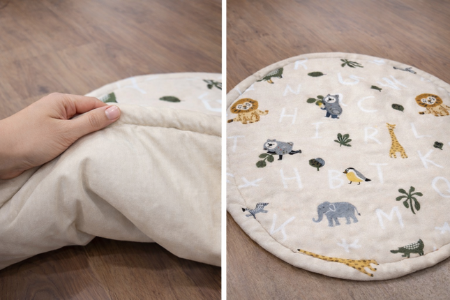 100% Cotton Baby Play Mat – Soft Round Infant Floor Mat with Animal & Alphabet Design | Eco-Friendly, Breathable, Non-Toxic Playmat for Tummy Time, Crawling & Nursery Decor
