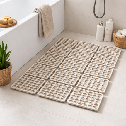 Gorilla Grip Bath Mat | Anti-Slip Interlocking Bath Mat Tiles | Quick Drain Shower Floor Mat | Modular Bathroom Safety Mat