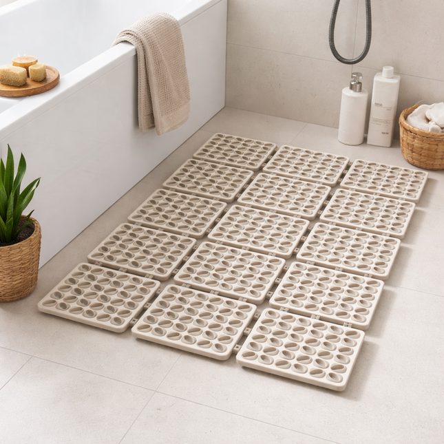 Gorilla Grip Bath Mat | Anti-Slip Interlocking Bath Mat Tiles | Quick Drain Shower Floor Mat | Modular Bathroom Safety Mat