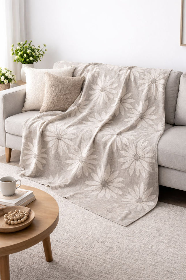 Cotton Throw - Daisy Day - Cozy Living Room , Bedroom Throws