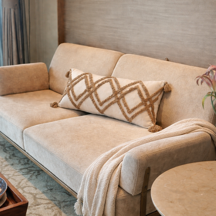 Boho Tufted Diamond Lumbar Cushion Cover with Tassels – Beige & Natural - (Includes 1 Filler)