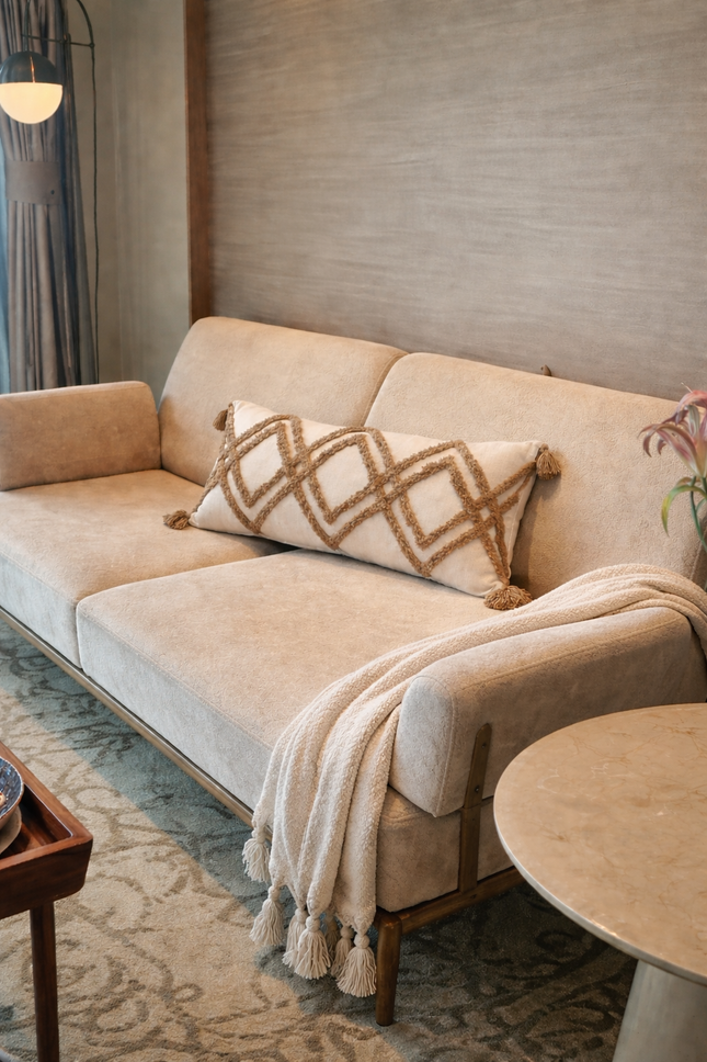 Boho Tufted Diamond Lumbar Cushion Cover with Tassels – Beige & Natural - (Includes 1 Filler)