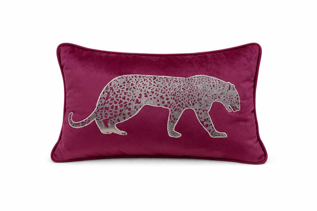 Crimson Leopard Velvet Cushion Cover 12"x18" | Luxury Decorative Pillow